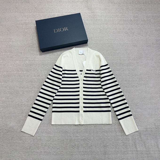 dior nautical stripe v neck button front long sleeve knit cardigan